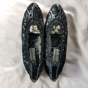 Vintage 80s El Vaquero Flats Crochet & Snake Print